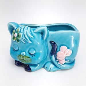Vintage‎ Napcoware Ceramic Cat Mouse Planter Kitchen Succulent Sponge Holder